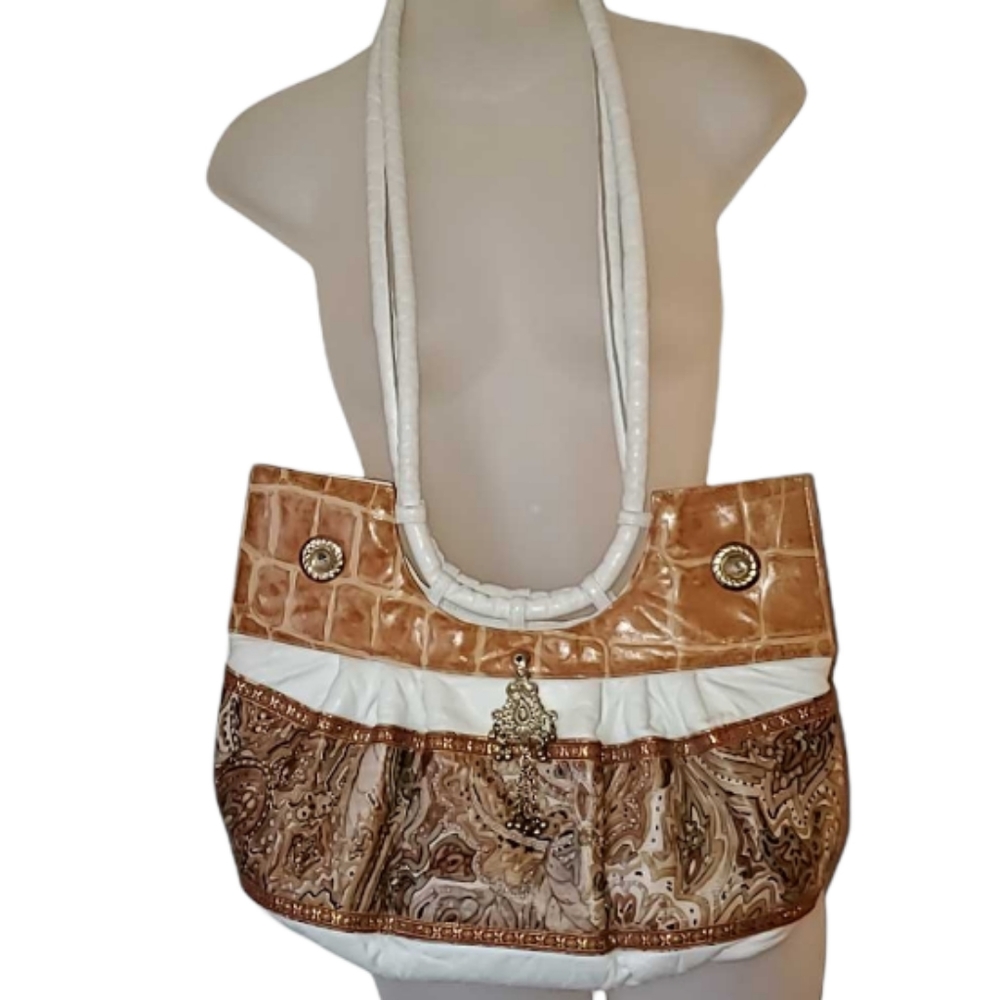 Talk of the Walk Tan &White Faux Leather Handbag The Boardwalk in Atlantic City